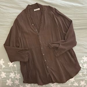 We The Free Chocolate Brown Button-Front Tunic Blouse